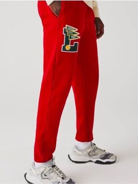 NWOT Lacoste Red Men's Fleece Joggers with Varsity Patch